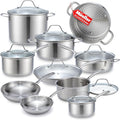 Mueller 17-Piece Stainless Steel Pots and Pans Set – Tri-Ply Ultra-Clad Pro Cookware Set Induction Ready Oven Safe Even-Heat Aluminum Core Includes Skillets Saucepans Dutch Oven Stockpot