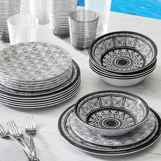 18-Piece Melamine Dinnerware Set Printmaker Design