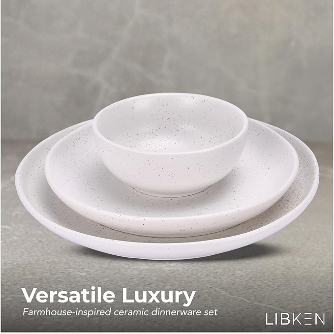 White Plates and Bowls Sets - Heavy Duty Ceramic for Fine and Casual - Elegant White Dinnerware Set for 12 with Unique Durable Design - Ideal for Home and Restaurant Use - Dish Set
