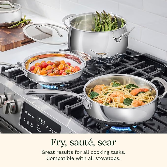 Cuisinart PureClad™ PureClad™ Triple-Ply 12 Stainless Steel Skillet with Helper Handle and Cover. PCT22-30HC