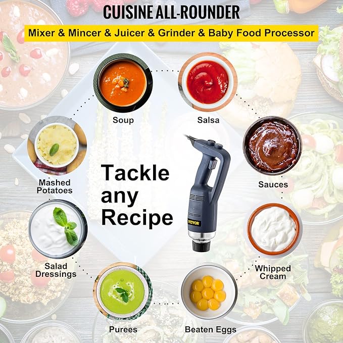 VBENLEM Commercial Immersion Blender 500W Power Hand Held Mixer with 19.7-Inch 304 Stainless Steel Removable Shaft Electric Stick Blender Variable Speed 4000-16000RPM