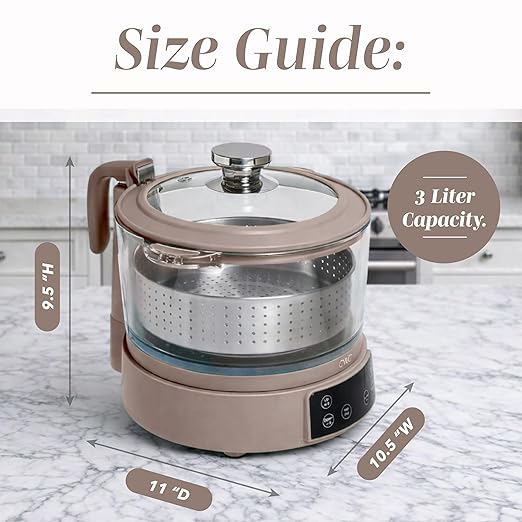 COOK WITH COLOR 3L Glass Mini Low Carb Rice Cooker – Holds 2 Cups Raw/Makes 6 Cups Cooked with Auto Lift Filter Basket Hotpot &amp Steamer for Rice Grains Digital Panel with Keep Warm Goat/Mink