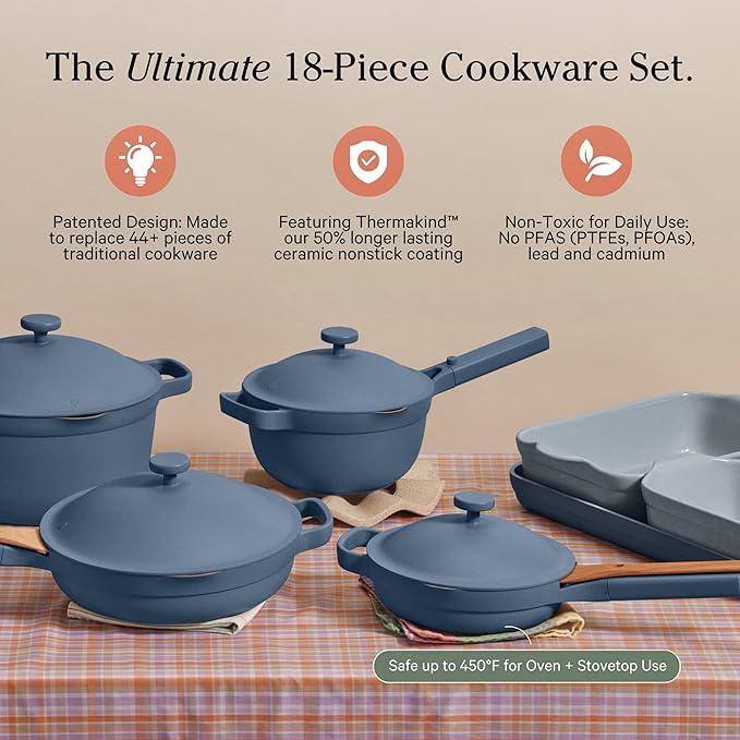 Our Place Ultimate Cookware Set - Complete 18-Piece Set Including the Always Pan Perfect Pot and Bakeware Set | Multifunctional Toxin-Free Nonstick | Replaces 44 Pieces | Blue Salt