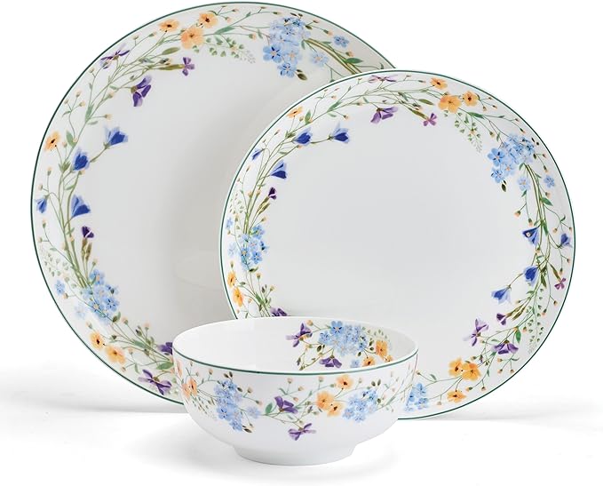 Mikasa Quinn Lightweight Bone China 12 Piece Dinnerware Plate Bowl Set Service for 4