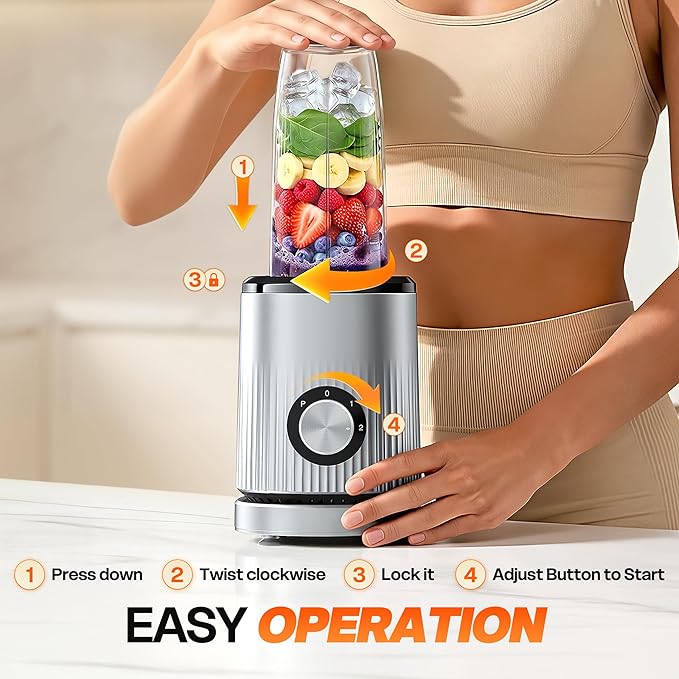 Blender for Smoothies Portable Personal Blender for Shakes and Smoothies for Kitchen with 2 * 24oz Portable Cups and Extra Lid Smoothie Maker Machine for Juices Baby Food Nutritious Recipe