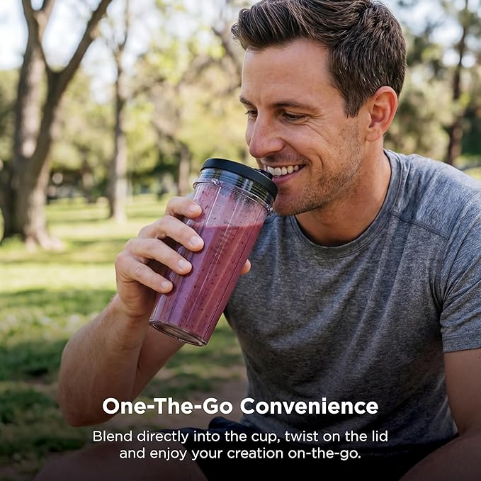 Ninja BN301 Nutri-Blender Plus Compact Personal Blender 900-Peak-Watt Motor Frozen Drinks Smoothies Sauces &amp More (3) 20 oz. To-Go Cups (2) Spout-Lids (1) Storage-Lid Dishwasher Safe Silve