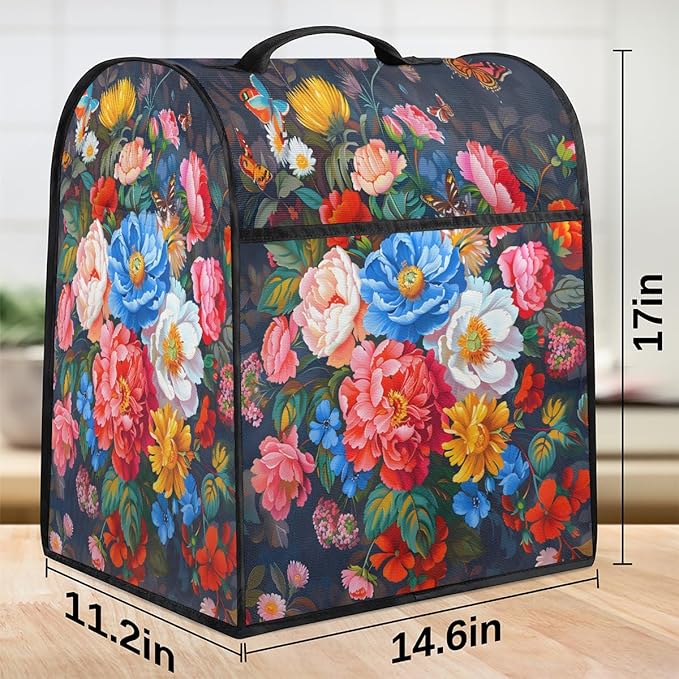 cfpolar Kitchen Aid Mixer Cover Compatible with 6-8 Quarts Color Flowers Butterfly Stand Mixer Cover Kitchen Aid Mixers Accessories Appliance Organizer Bag Dust Covers with Zipper Pocket