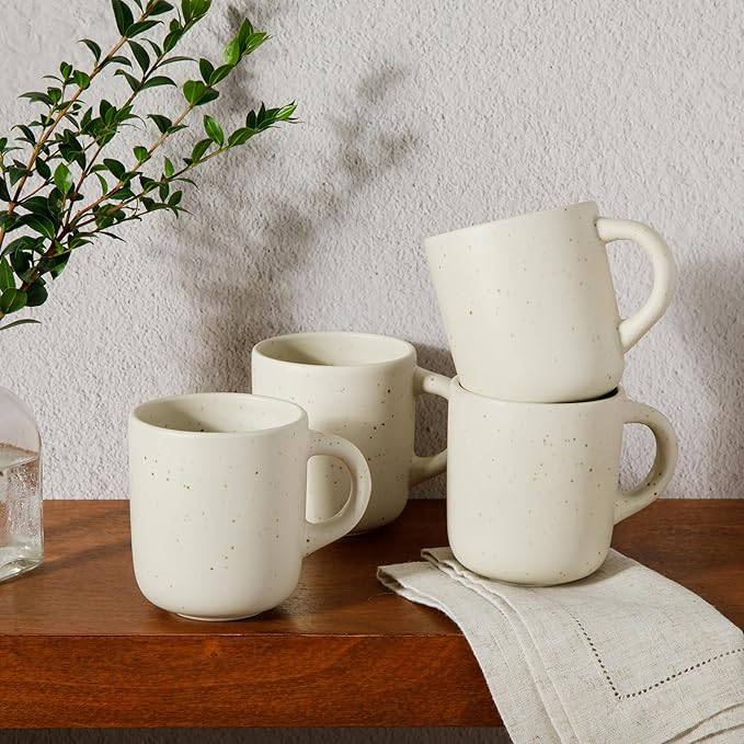 Bloomhouse - Two Time Oprah's Favorite Things Winner - Corsica Clay 4-Piece Mug Set – Sea Salt White Stoneware Coffee &amp Tea Cups Durable Ceramic Drinkware
