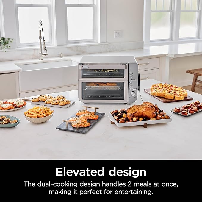 Ninja Air Fryer &amp Toaster Oven Combo with Thermometer| Double Stack XL | 12-in-1 | Smart Finish &amp DualZone Technology Cook 2 Meals at Once | Air Fry Bake Broil Reheat | Stainless Steel | DC