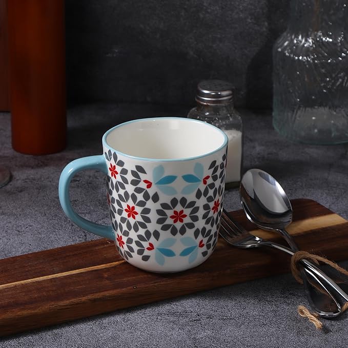 Lorren Home Trends Floral Bone China Dinnerware Set 12 Piece Service for 4 Blue Red Gray Pattern Dishwasher Microwave Safe