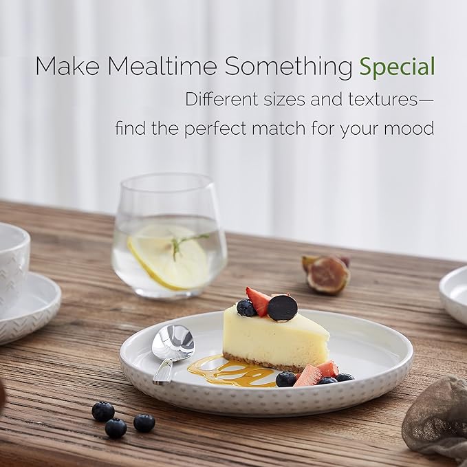 Stoneware Dinnerware Sets Service for 4 12 pcs Reactive Glaze Plates and Bowls Sets Embossed Boho Ceramic Dish Set Highly Chip and Crack Resistant Farmhouse Plate Set Ivory White