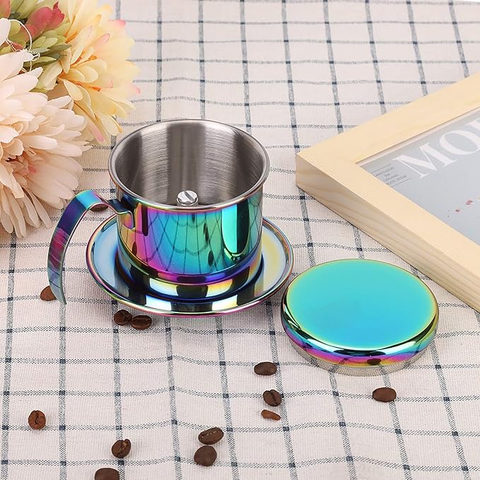 Pongnas Coffee Filter Drip Coffee Maker Mini Coffee Maker Stainless Steel Coffee Drip Household Portable Coffee Pot Reusable Coffee Dripper Maker with Handle for Office Home Travel