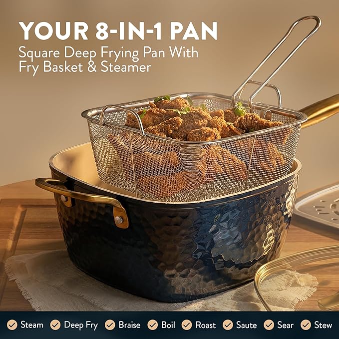 Gotham Steel Hammered 20Pcs Ceramic Cookware Set Induction Pots and Pans Set Non Stick with Deep Fry Pan Steamer &amp Bakeware Non Toxic PFOA PFOS Free Oven &amp Dishwasher Safe