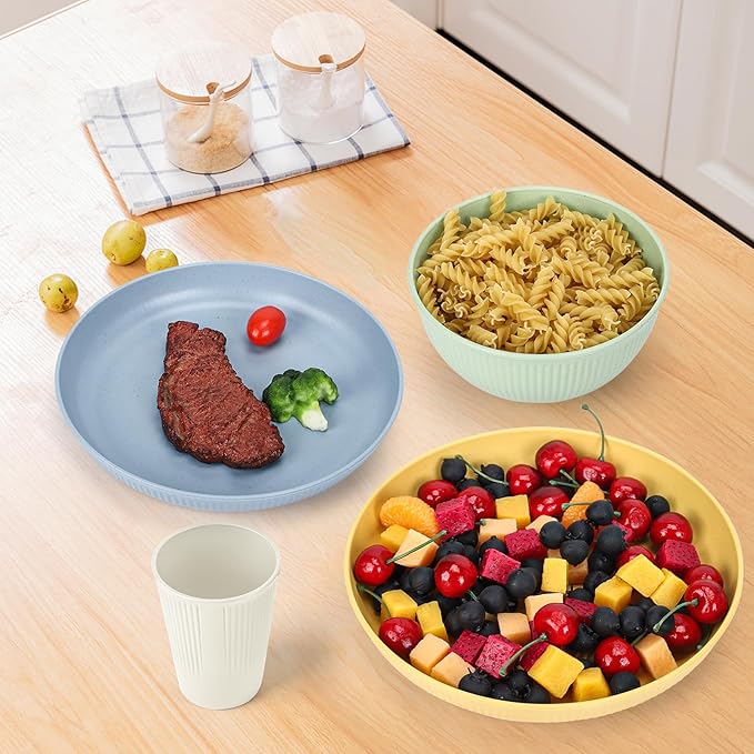18PCS Wheat Straw Dinnerware Sets Unbreakable Reusable Dinnerware Set for 6 Microwave Dishwasher Safe Dinnerware Dinner Outdoor Camping Dishes