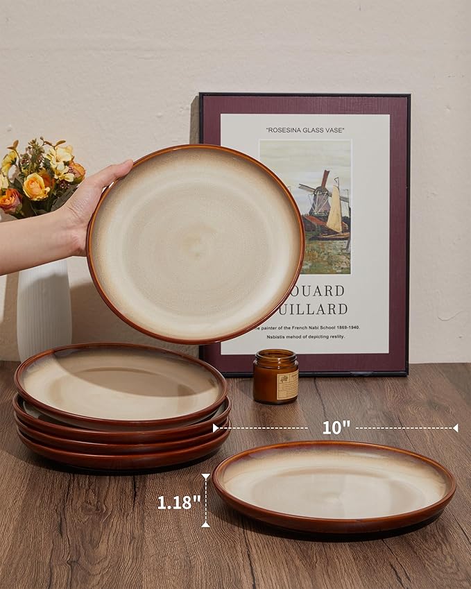 12 Piece Dinnerware Set Includes 6 Piece Dinner Plate Set Combo Brown Yellow