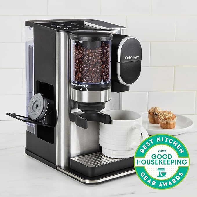Cuisinart Single-Serve Coffee Maker + Coffee Grinder with 8 10 and 12 oz. Serving Size Compatible with Single-Cup Pods 48-Ounce Removable Reservoir Stainless Steel DGB-2SS