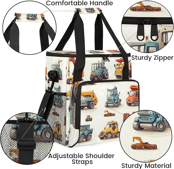 Excavator Coffee Maker Travel Bag Cartoon Tractor Machinery Trucks Insulated Grocery Bag Travel Picnic Leakproof Cooler Bags With Shoulder Strap