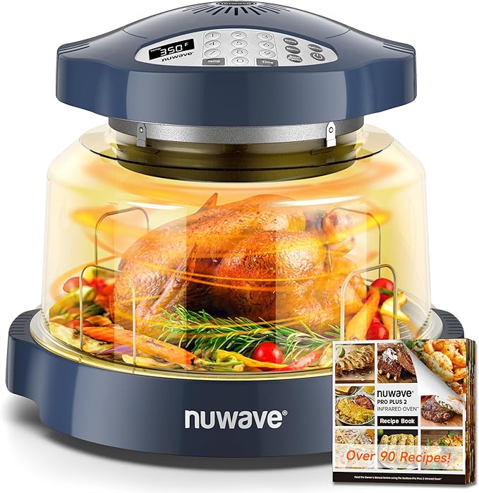 Nuwave Oven Pro Plus Air Fryer Infra-Red Countertop 2025 Advanced Convection No Defrosting or Preheating Cook Fresh or Frozen Durable Power Dome 100 Presets &amp 50 Memory PFAS Free Dark Blue