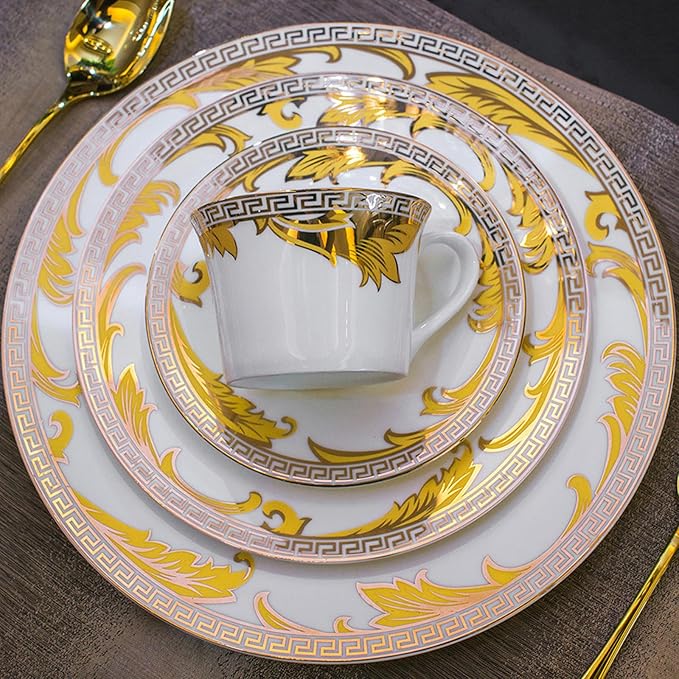 uropean Style Dinnerware Set Service for 6 Bone China Dinnerware Sets Unbreakable Porcelain Dinner Sets Coffee Cup and Saucer Tableware Set Steak Dinner Plates Dish Se golden hook-07