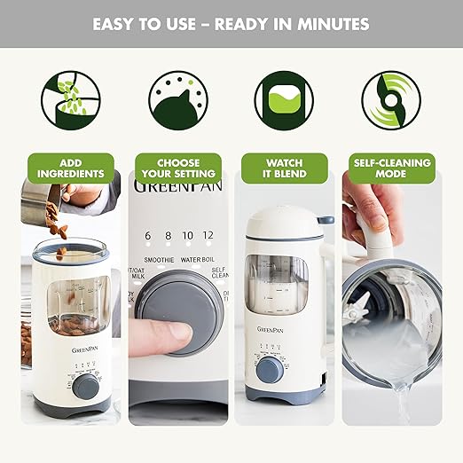 GreenPan Nut Milk Maker 15-in-1 Homemade Soy Almond Oat Coconut Non-Dairy Rice Soup Baby Food BPA-Free Smooth Creamy Texture Self Clean Barista Quality Milk Delay Start Boil Water Cream