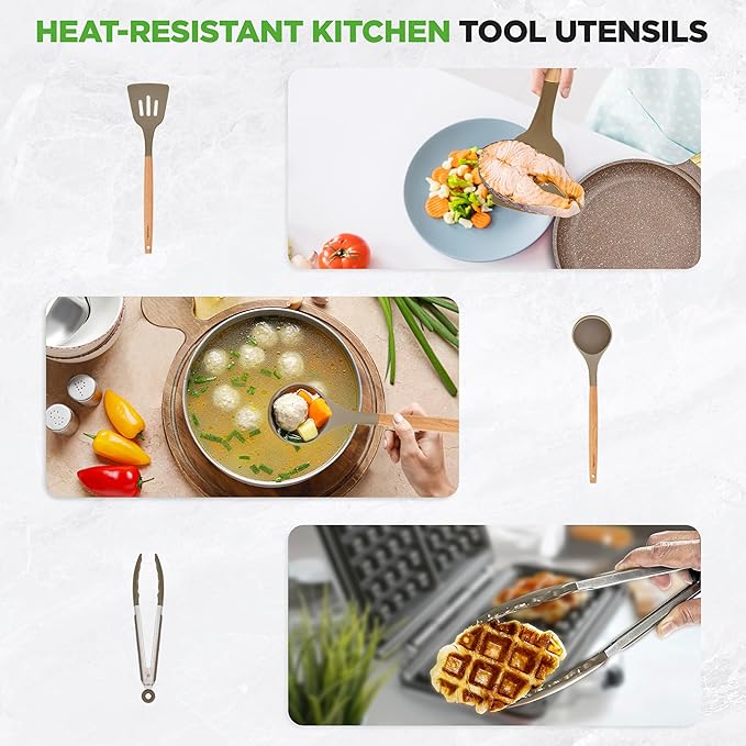 Nutrichef 22-Piece Marble Non-Stick Cookware and Bakeware Set - Professional Home Kitchen Collection with Multi-Sized Pots Pans and Heat-Resistant Tools
