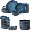 Famiware Dinnerware Set for 4 (12 Piece) and 7.5 Paste Bowl Set (4 Piece) and 4oz Dipping Bowl Set (6 Piece) - Star Stoneware Dishes - Nebulas Blue