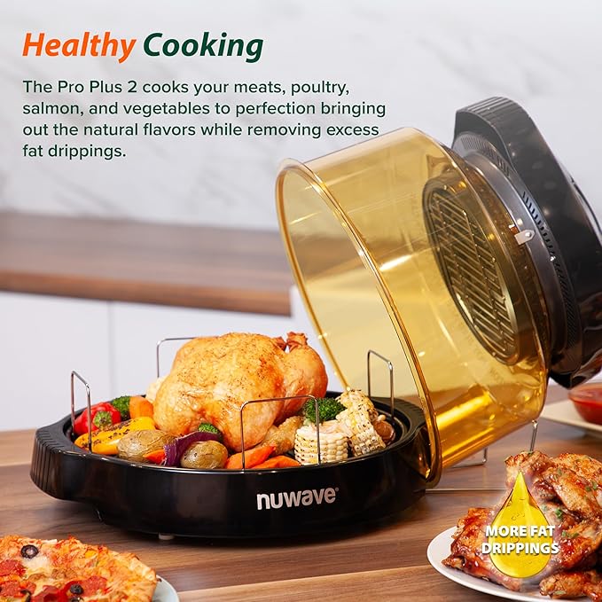 Nuwave Pro Plus 2 Infra-Red Oven Countertop Convection Cook Fresh or Frozen No Defrosting or Preheating Cook Healthy 360 Surround Heat Adjustable Temps 100 Presets 50 Memory Tough Power Dome