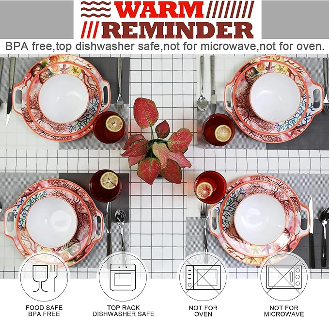 Melamine Dinnerware Set for 4-16 Pcs:Camping Dishes Set with Dinner PlatesSalad PlatesCups and Bowls.Lightweight and Unbreakable.Indoor and Outdoor Use.