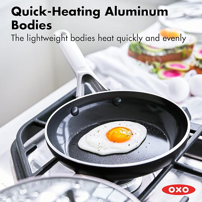 OXO Agility Series 10 Piece Cookware Pots and Pans Set Ceramic Nonstick PFAS-Free Induction SkilletsSaucepansLidsEven HeatingStainless Steel HandlesChip-Free RimsDishwasher &amp Oven SafeBl