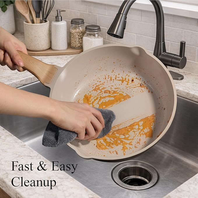 CAROTE 21 PCS Ceramic Cookware Set Pots and Pans Set Non Stick Pot and Pan Set with Frying Pan Induction Ready Cooking Set for Kitchen PFOS/PFOA/PFAS Free Brown