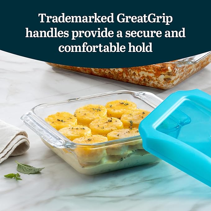 Libbey Baker’s Premium 2 Piece Glass Baking Dish Set Stackable Casserole Dish with Lid Set Baking Glassware for Casseroles Lasagna Brownies