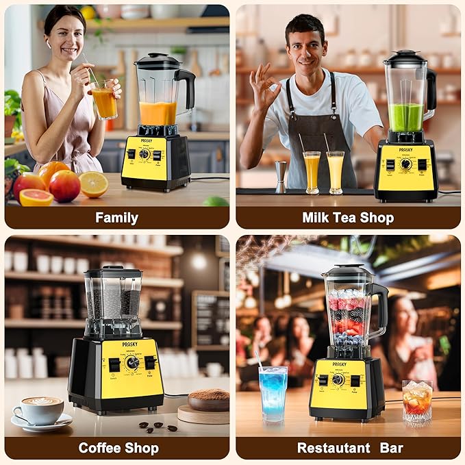 Blenders for Kitchen Smoothie Blender 2400W/1000W Prasky Blender &amp Grinder Combo 25000 RPM High Speed 68oz BPA-Free Food Processor Countertop Blender for Smoothies Shakes &amp Food (Yellow