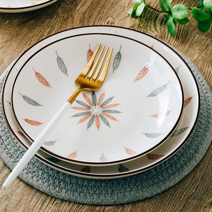 Ceramics Dinnerware Set Vertical Lines Cereal Bowl and Steak Plate | 46 Pieces Japanese Style Hand-Painted Porcelain Dinner Sets for Restaurant