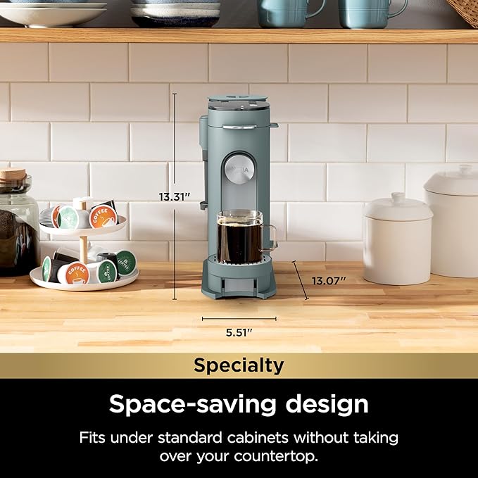 Ninja Pods &amp Grounds Specialty Single-Serve Coffee Maker Compatible with K-Cups Built-In Milk Frother 6-oz. Cup to 24-oz. Travel Mug Sizes Iced Coffee Maker Sage Green PB051SG (Renewed)