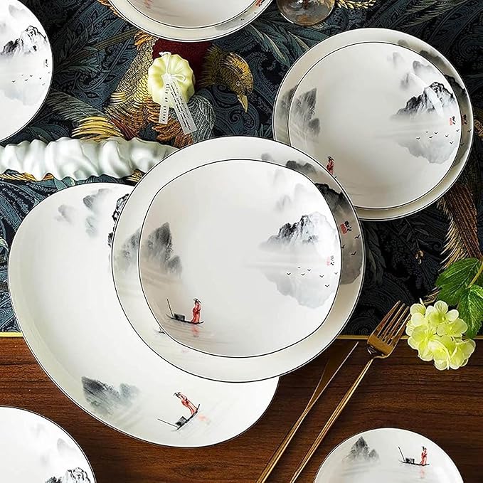 60-Piece Plates and Bowls Sets Scratch Resistant Dish Set Ceramic Kitchen Dinnerware Set Dishwasher &amp Microwave Safe Bowl and Plate Set Reusable Easy to Clean Tableware Set Service for 12
