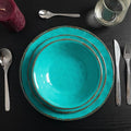 LEHAHA Rustic Melamine Dinnerware Sets 12-piece Dishes Plastic Dinnerware Set for 4 Break-resistant Plates and Bowls Set Outdoor Casual &amp Party Use Kitchen Dishes Set Teal…