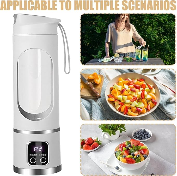 Portable Blender Personal Blender - Portable Blender For Shakes And Smoothies With Lid - Rechargeable Digital Display Small Travel Blender - 15oz Portable Personal Blender For Home Travel Sports