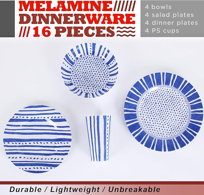 Melamine Dinnerware Set for 4-16 Pcs:Camping Dishes Set with Dinner PlatesSalad PlatesCups and Bowls.Lightweight and Unbreakable.Indoor and Outdoor Use. flower 10