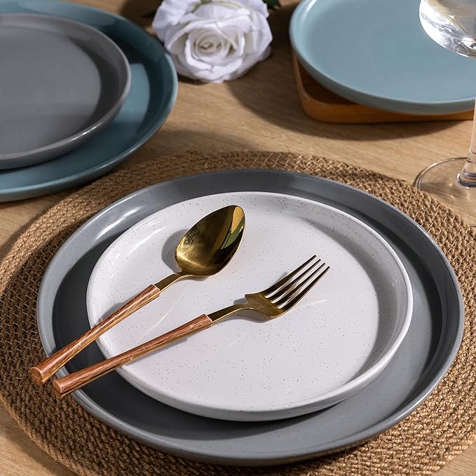 AmorArc Ceramic Dinnerware Sets for 8 24 Pieces Handpainted Plates and Bowls Set with Rustic Terracotta Underside Scratch Resistant Stoneware Dishes Set Dishwasher &amp Microwave Safe Multi-Color
