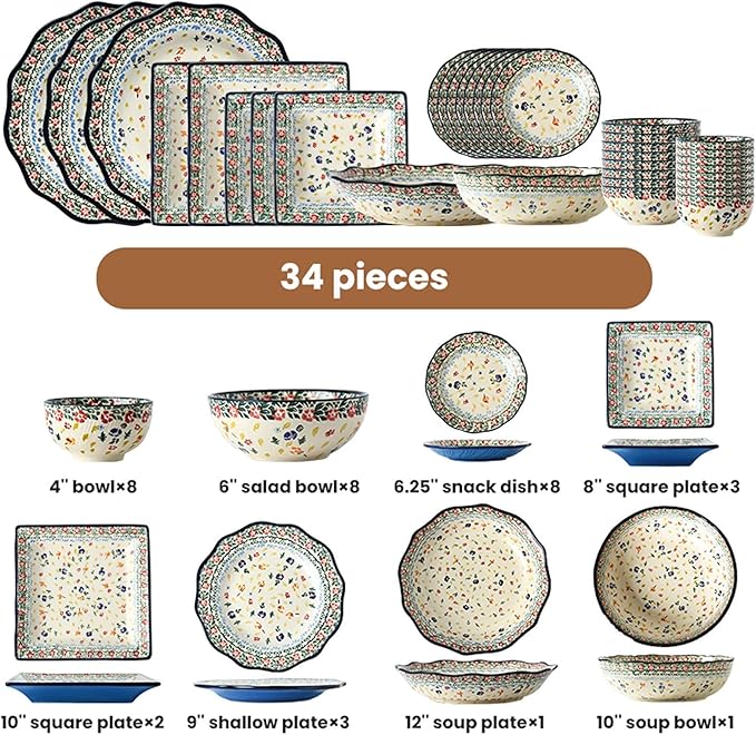 Kitchen Tableware SetCeramics Dinnerware Set Porcelain Dinner Sets of 34 Cereal Bowl and Steak Plate Set for Weddingb