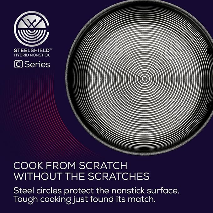 Circulon Clad Stainless Steel Cookware Pots and Pans and Utensil Set with Hybrid SteelShield and Nonstick Technology 12 Piece - Silver