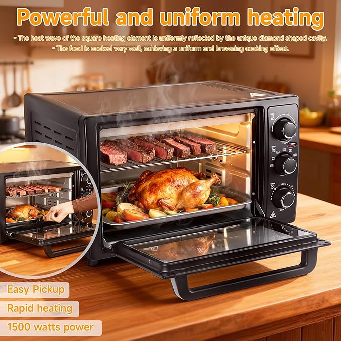 YOXIER 34QT Air Fryer Toaster Oven Combo - 1500W Multi-Functional Countertop Convection Oven &amp Airfryer with Rotisserie Dehydrator Crispy Roast Black Black