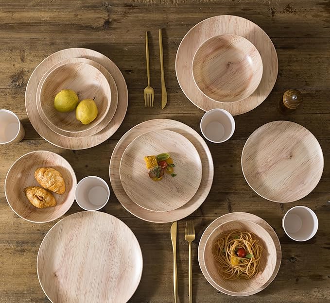 MissYIP 16 Pcs Melamine Dinnerware Set Service for 4Woodland Melamine Plates Set with Bowls and CupsNon-breakable Lightweight Dining Tableware Indoor and Outdoor useDishwasher SafeWood grain