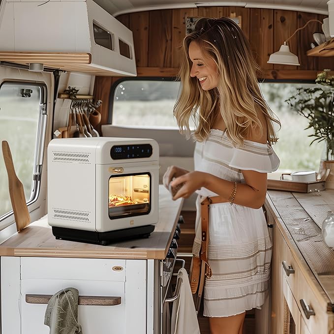 CIARRA 8-in-1 Air Fryer Steam Oven Countertop 13QT Mini Toaster Oven with Steam Rapid Steam Air Fry Vapor Bake Steam Clean Bake Dried Ferment White