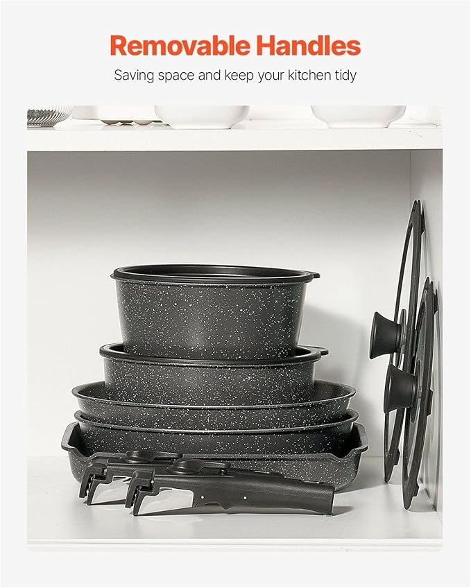 17 Piece Granite Nonstick Pots And Pans Set Induction Compatible Kitchen Cookware Black