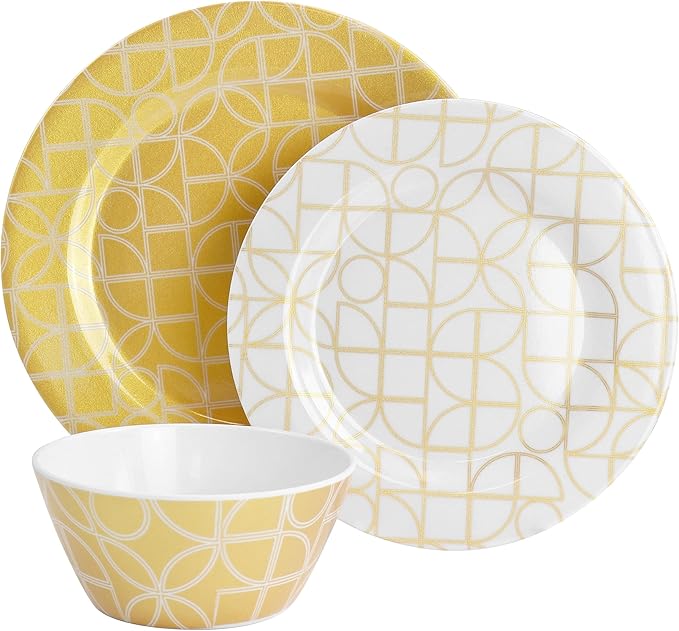 Gates Summer Bloom 12pc Dinnerware Set Gold 12 Pc Geometric Casual Round Piece