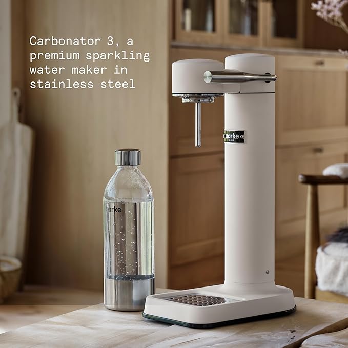 Aarke Carbonator lll with CO2 Cylinder Sparkling &amp Carbonation Water Machine Stainless Steel with PET BPA-Free Reusable Bottle Volume 1L/34 fl oz (Matte White)