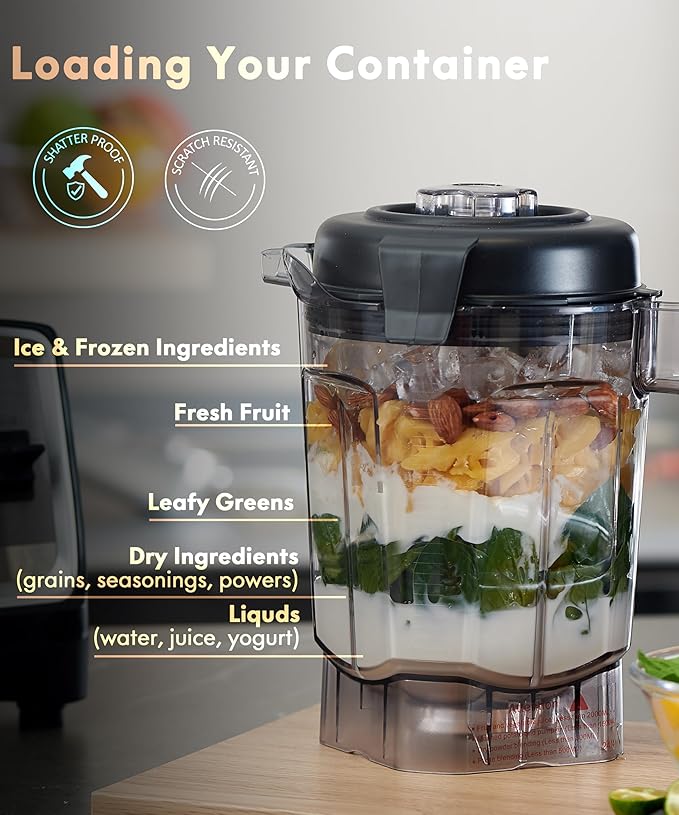HECMAC 3-Peak HP Blender - 2200W Max/1400W Rated 68oz BPA-Free Pitcher Easy to Use Self-Clean Tamper - Smoothies Ice Crush Frozen Drinks Food Prep - Home &amp Commercial 110V