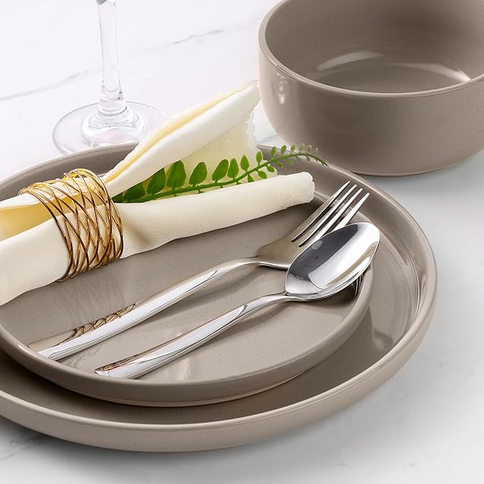LIANYU Dinnerware Dishes Sets for 8 24-Piece Stoneware Dinner Set Ceramic Dining Bowls and Plates Crafted at 2400℉ Scratch Resistant Microwave &amp Dishwasher Safe Milky Brown