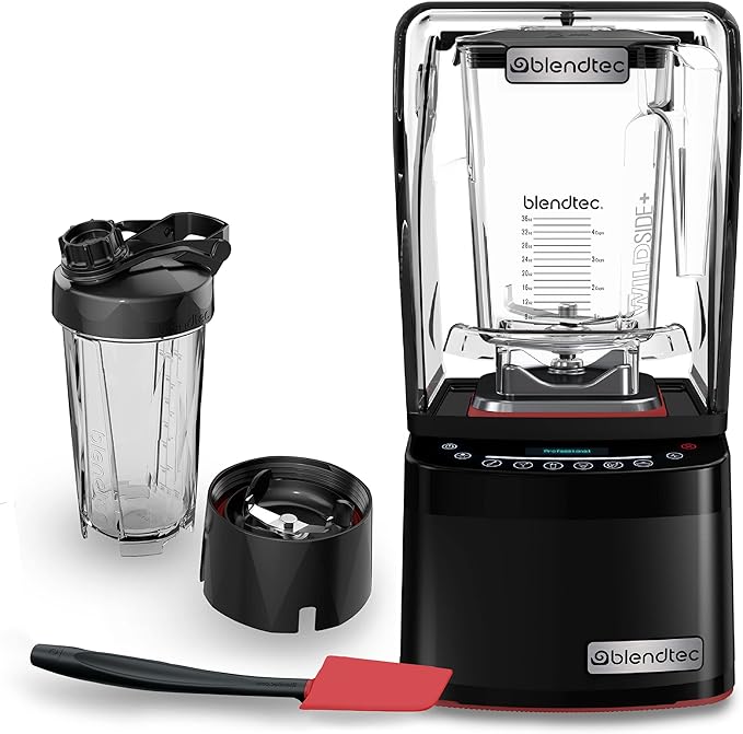 Blendtec Professional 800 Blender 34 oz GO Travel Bottle 90 oz WildSide+ Jar and Spoonula Spatula - Kitchen Blender Bundle - Black